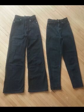 Two pairs of high-rise jeans - black Tapered & Wide leg, size 2